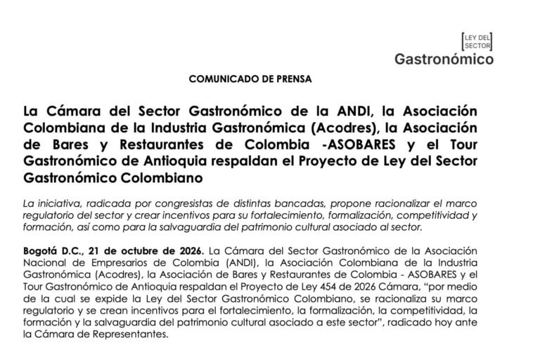 ASOBARES respalda el Proyecto de Ley del Sector Gastronómico Colombiano