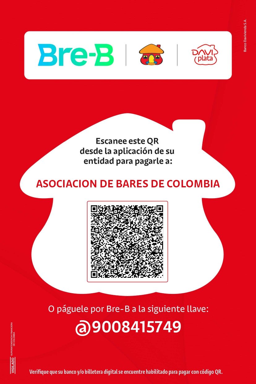 Código QR Bre-B / Davivienda / Daviplata para pagar a la Asociación de Bares de Colombia